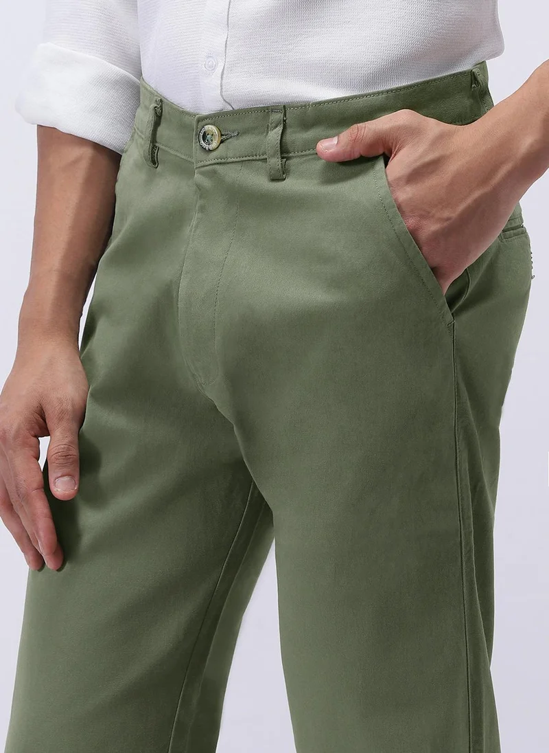 Urbano Fashion  Urbano Fashion Men's Sage Green Cotton Regular Fit Casual Chinos Trousers Stretch for Men | Best Price UAE